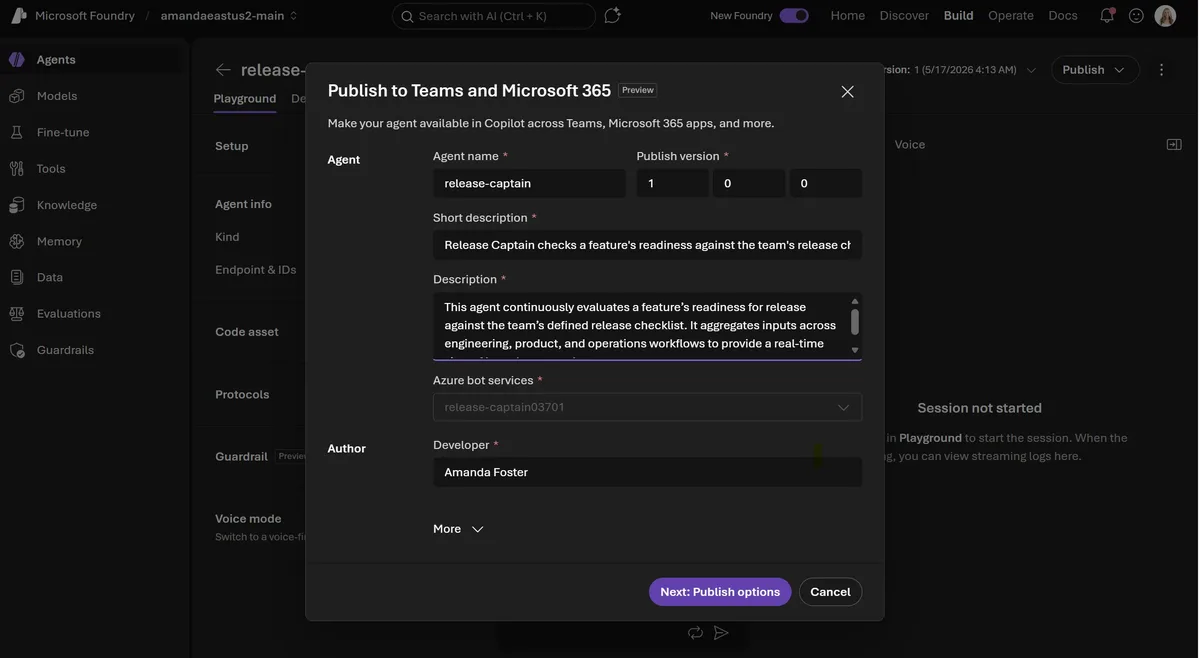 Foundry'de Agent Dağıtımı: Teams ve M365 Copilot Devri
